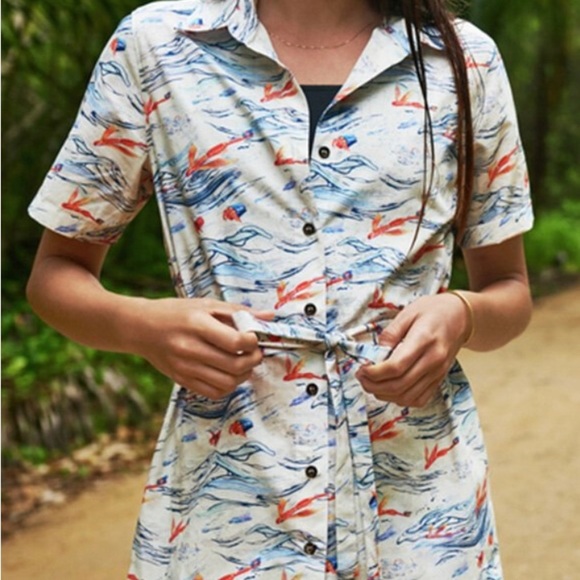 Corona x Adolfo Correa Flying Fish Design White Shirt Dress Size Medium - Picture 1 of 11